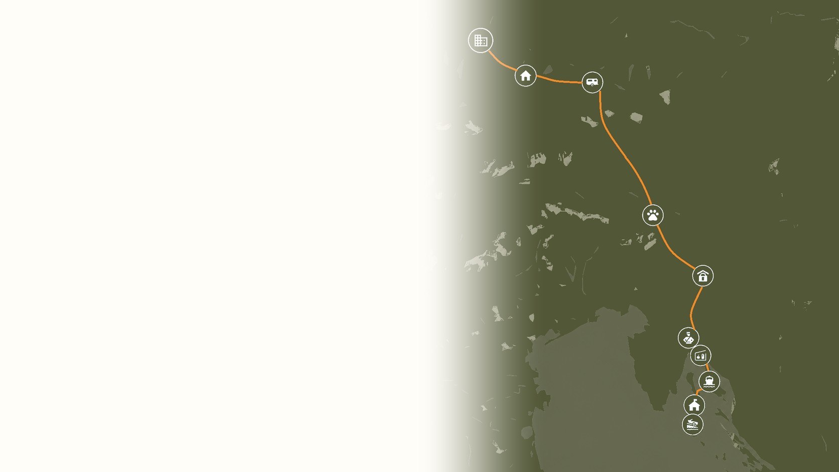 Ilustrativna karta rute München–Cres/Lošinj sa servisnim stajalištima duž rute.